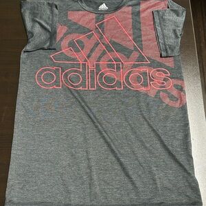 Adidas Big Logo Athletic Shirt Unisex Large Polyester Short Sleeve Gray